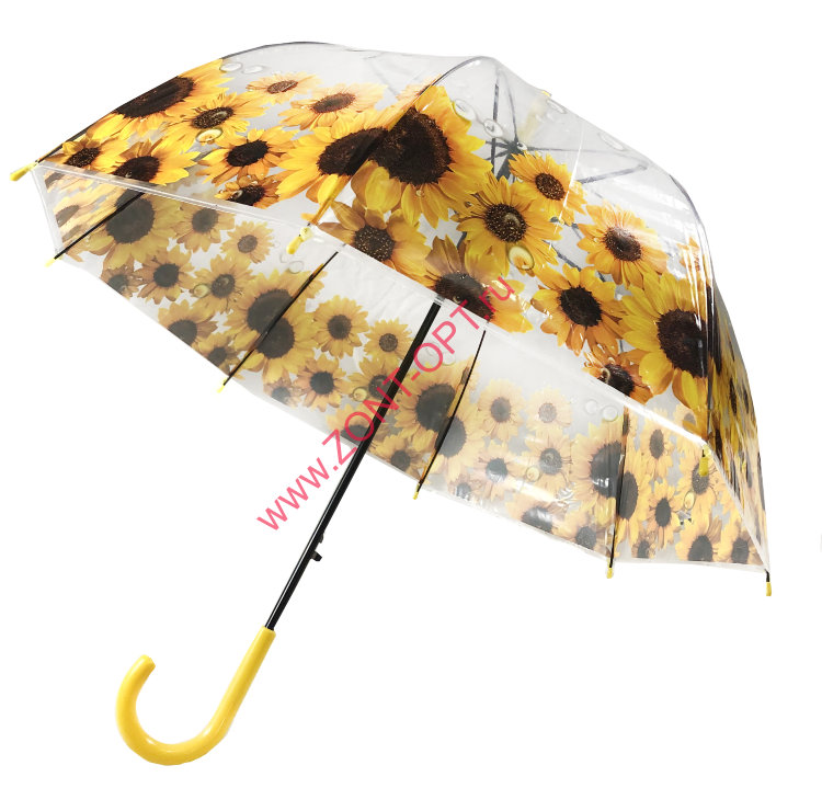 Женский зонт трость Universal арт. А0061 прозрачный купол с цветами