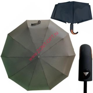 Мужской зонт черный полуавтомат с вставкой имитация дерево (203-1)